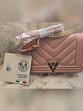 Valentino Orlandi Pink Quilted Crossbody Bag with Gold Chain